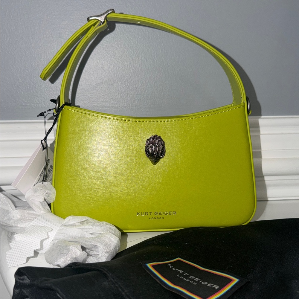 Kurt Geiger Lime Green Leather Shoulder Bag - Picture 5 of 6